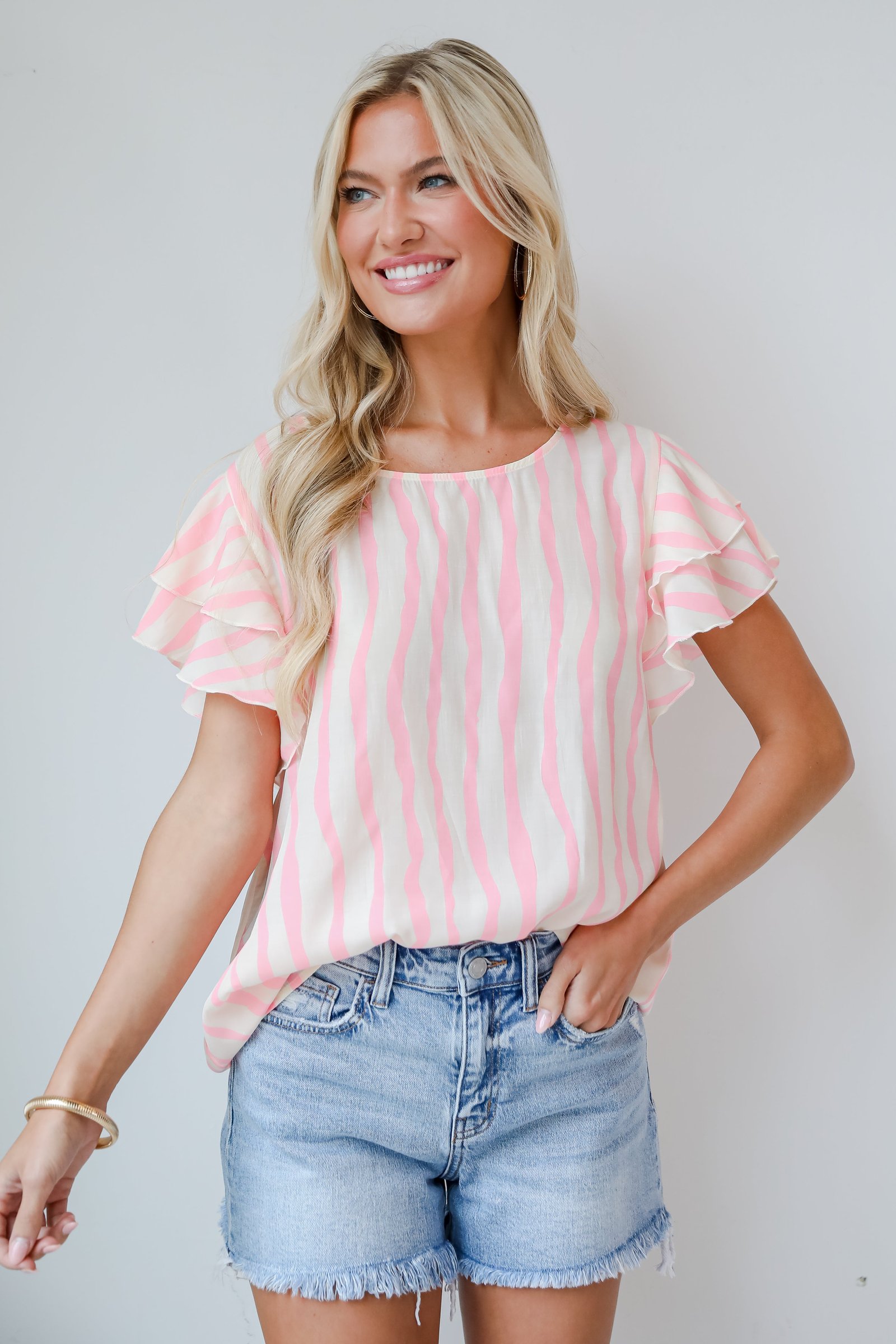 Daytime Cheer Blush Striped Blouse KP4