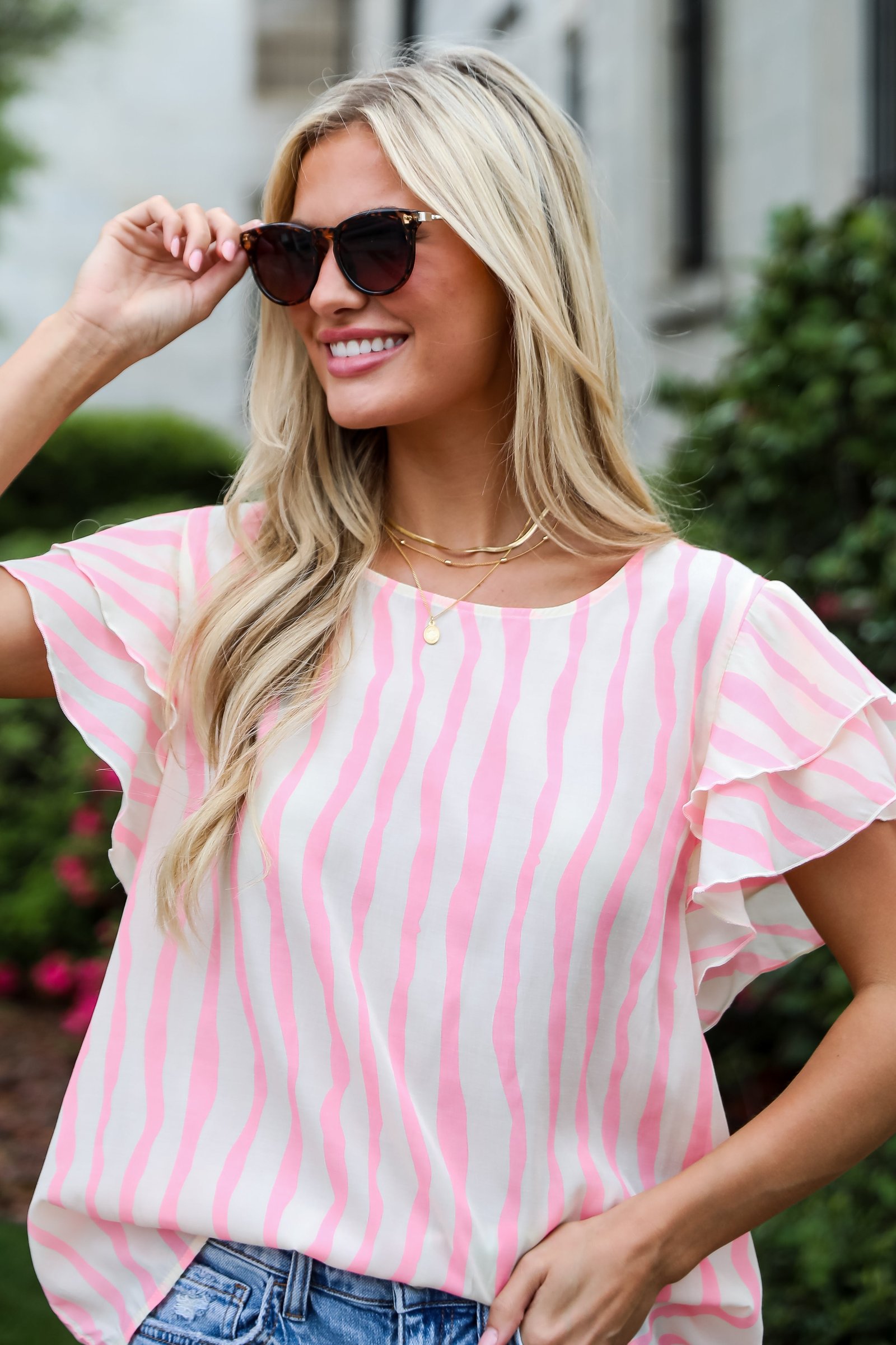 Daytime Cheer Blush Striped Blouse KP4