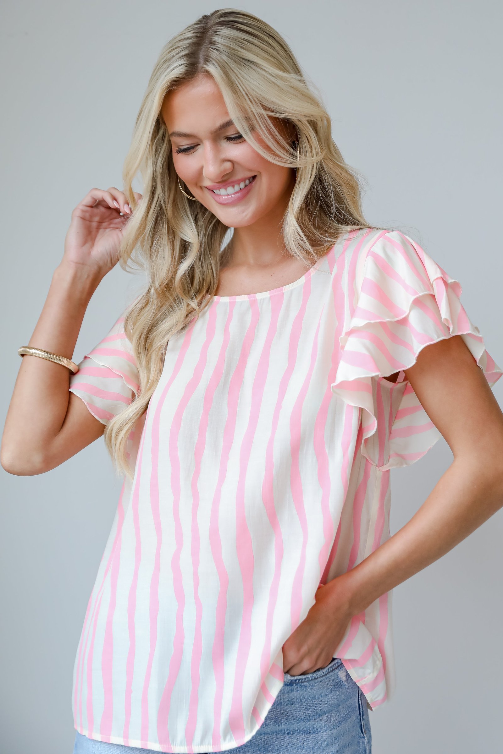 Daytime Cheer Blush Striped Blouse KP4