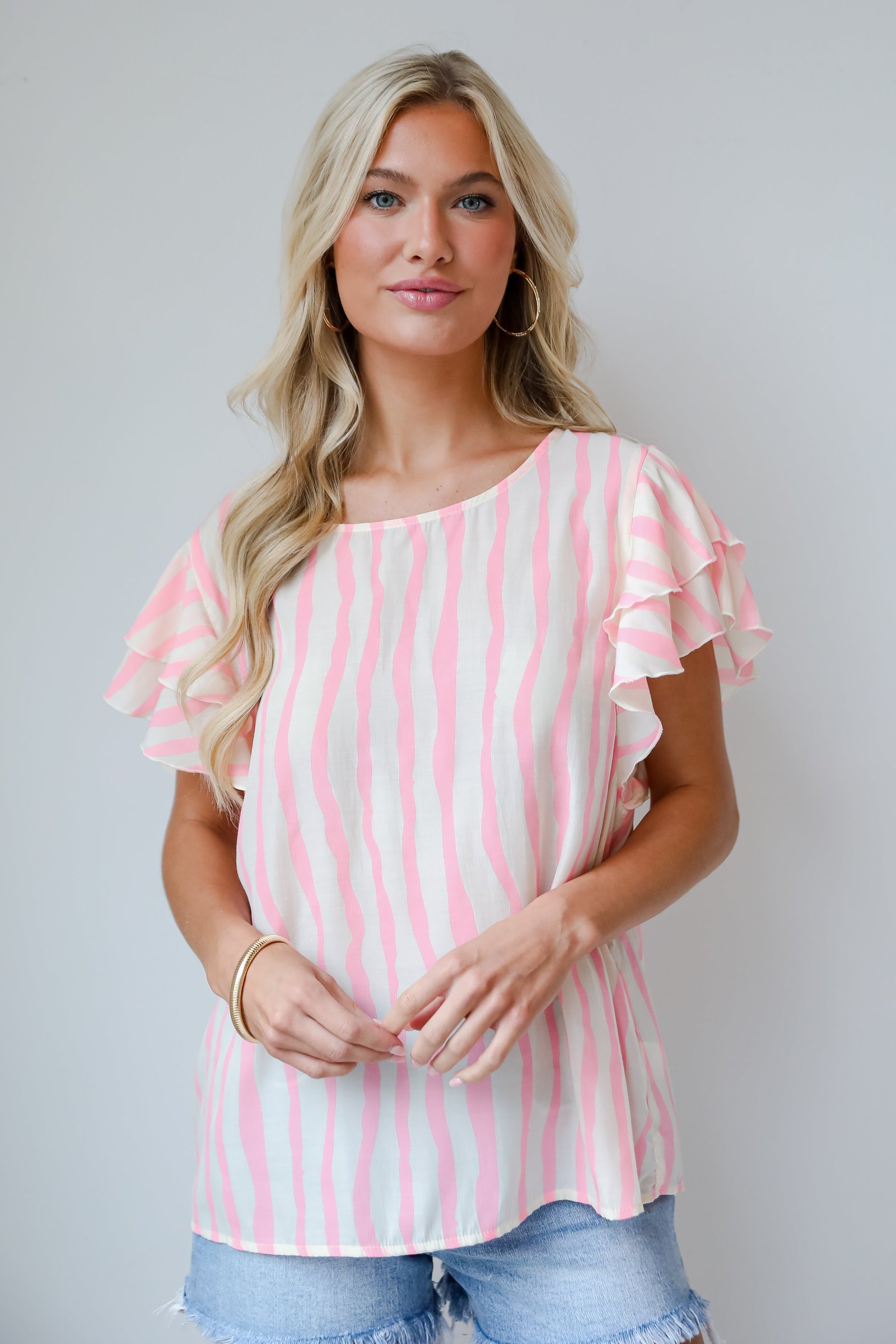 Daytime Cheer Blush Striped Blouse KP4