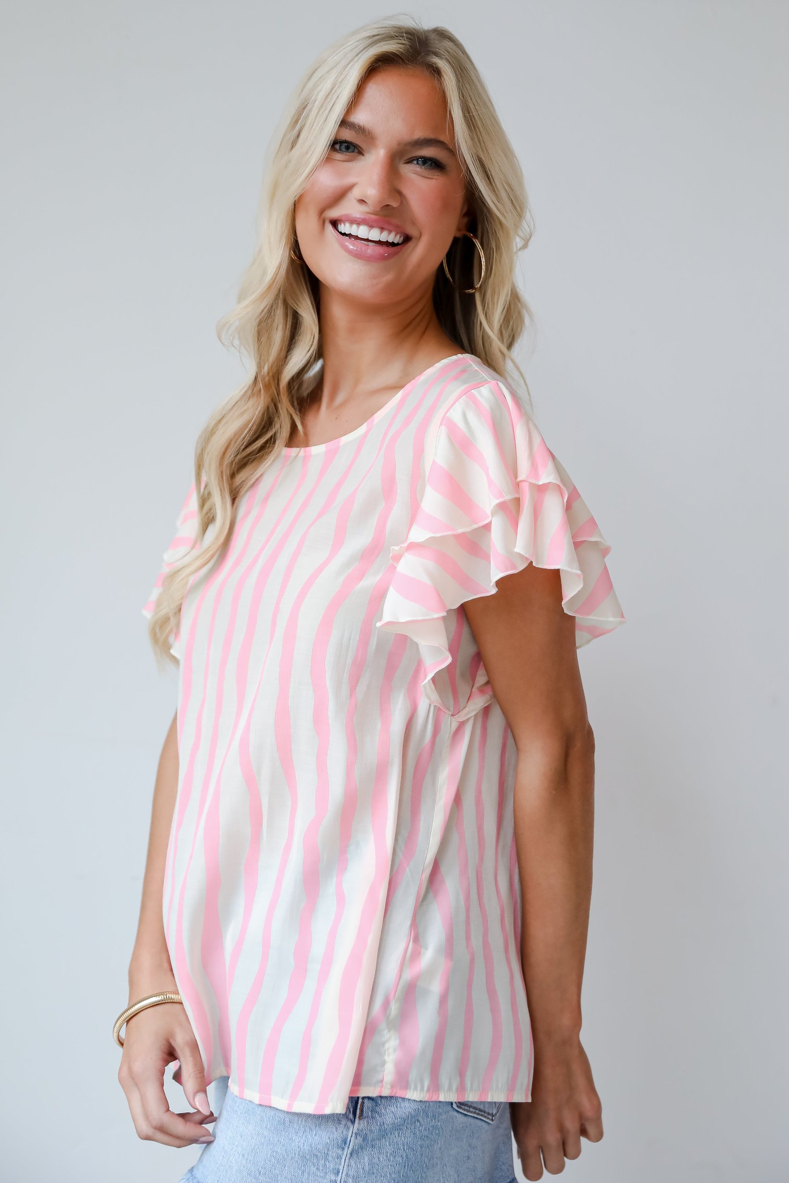 Daytime Cheer Blush Striped Blouse KP4