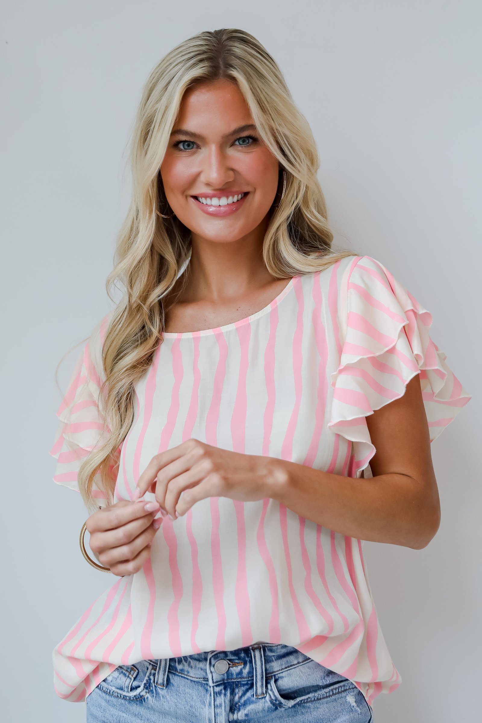 Daytime Cheer Blush Striped Blouse KP4