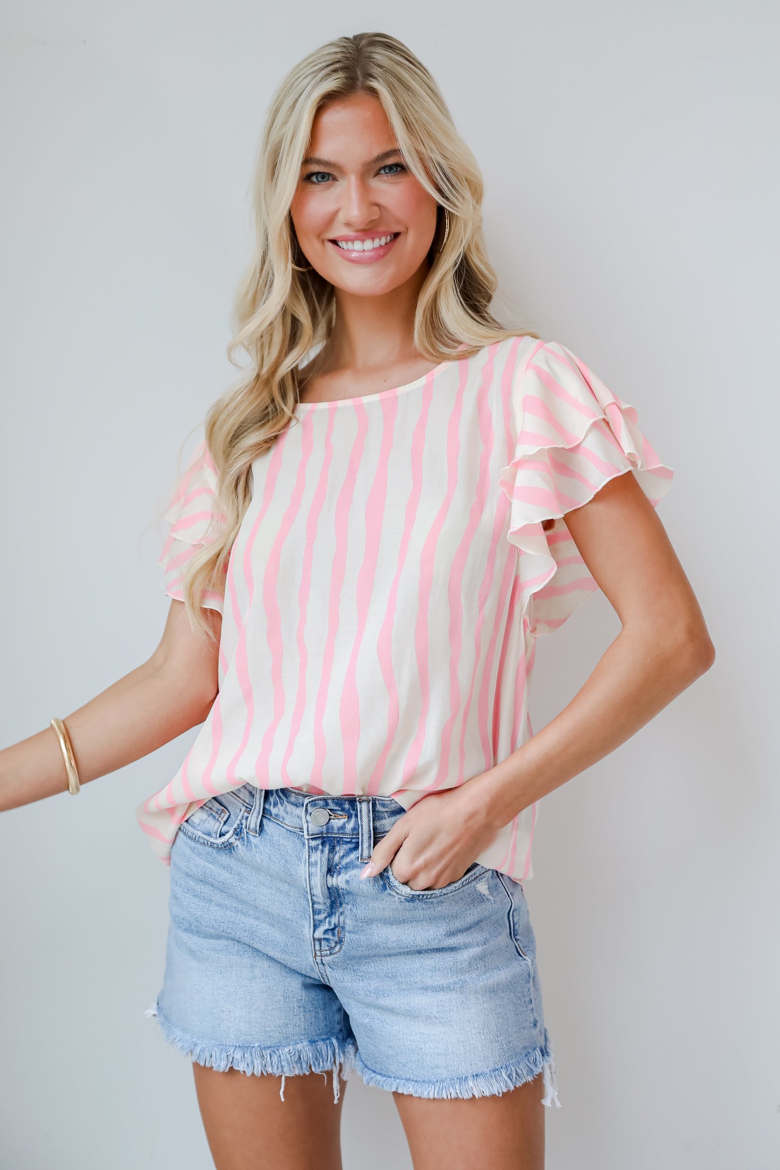 Daytime Cheer Blush Striped Blouse KP4