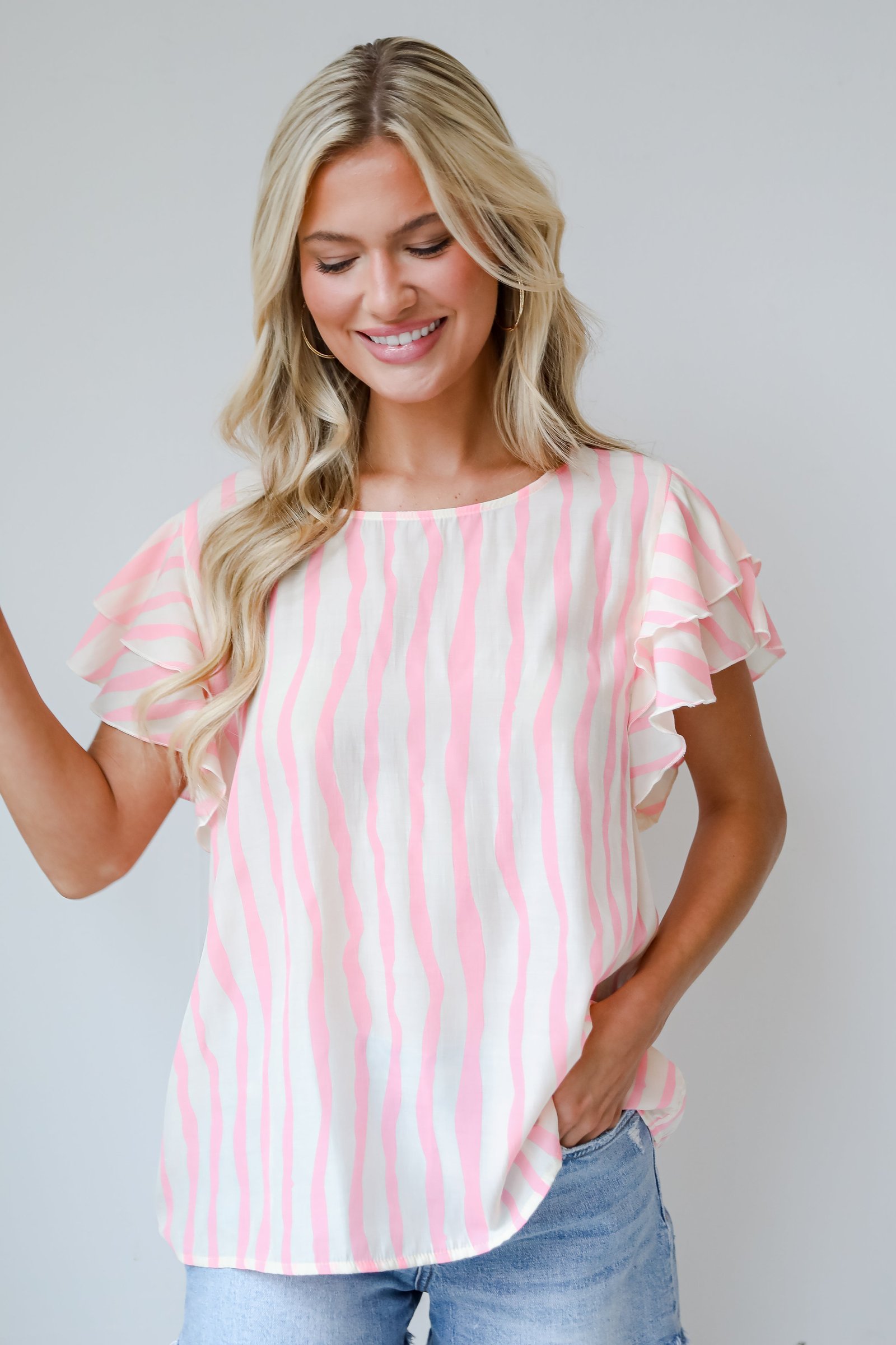 Daytime Cheer Blush Striped Blouse KP4