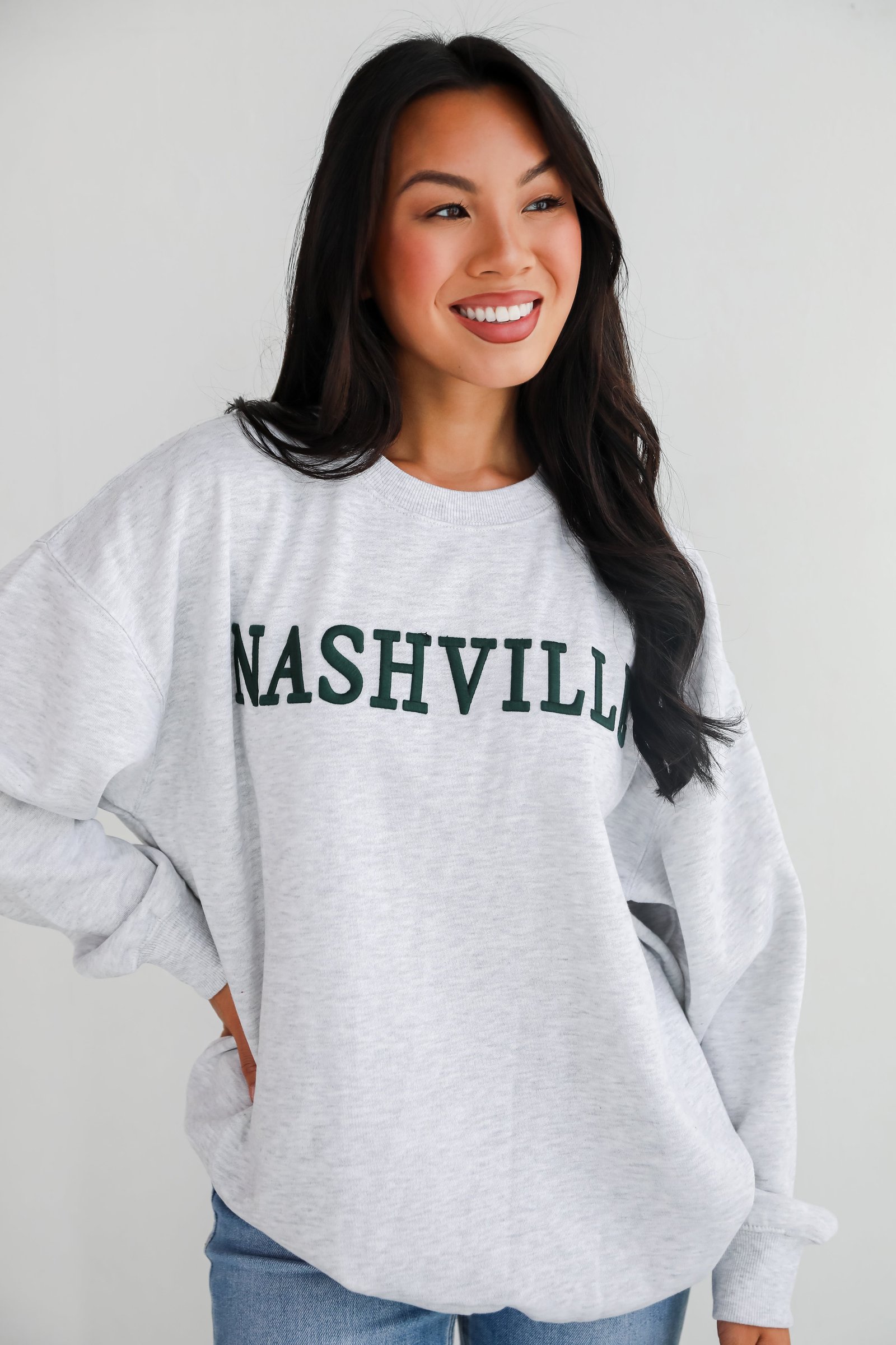 Heather Grey Nashville Embroidered Sweatshirt KP6