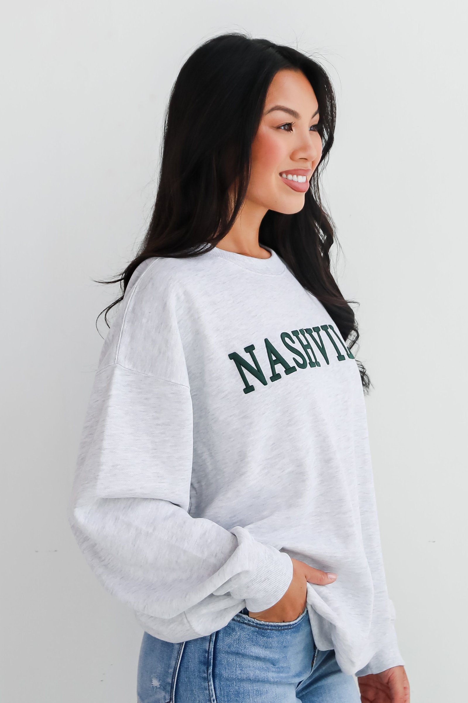 Heather Grey Nashville Embroidered Sweatshirt KP6